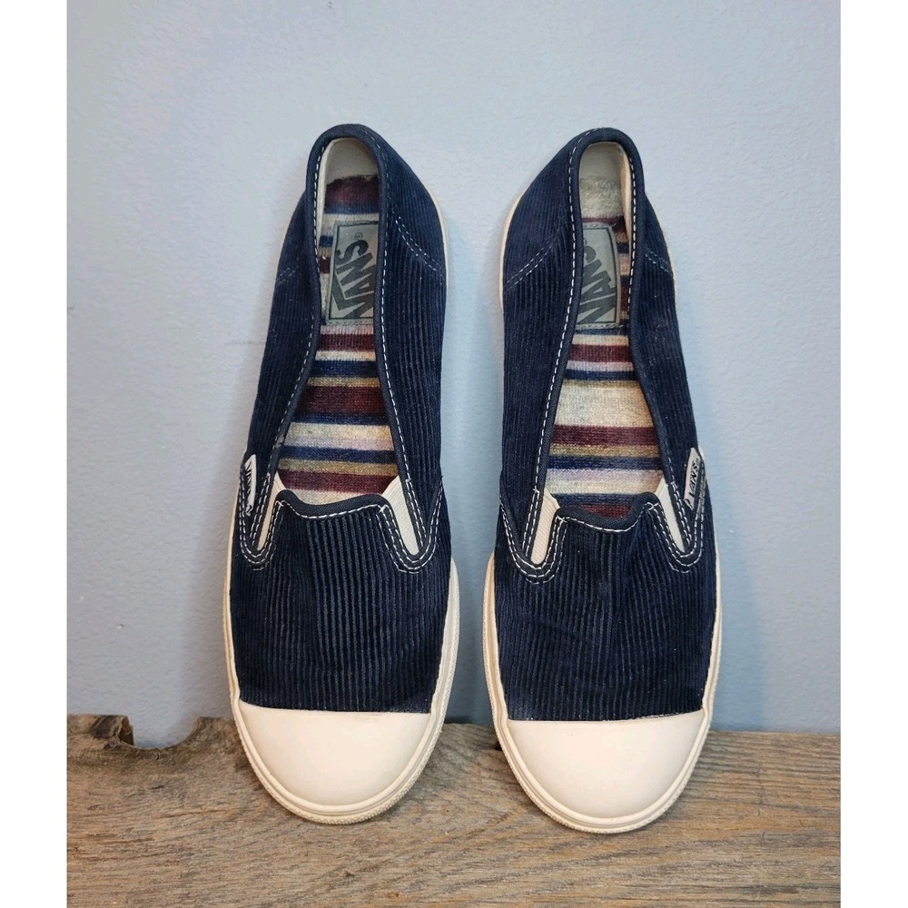 Vans Classic Slip-On Shoes Womens Size 7 Navy Blue Corduroy Casual Lined Comfort